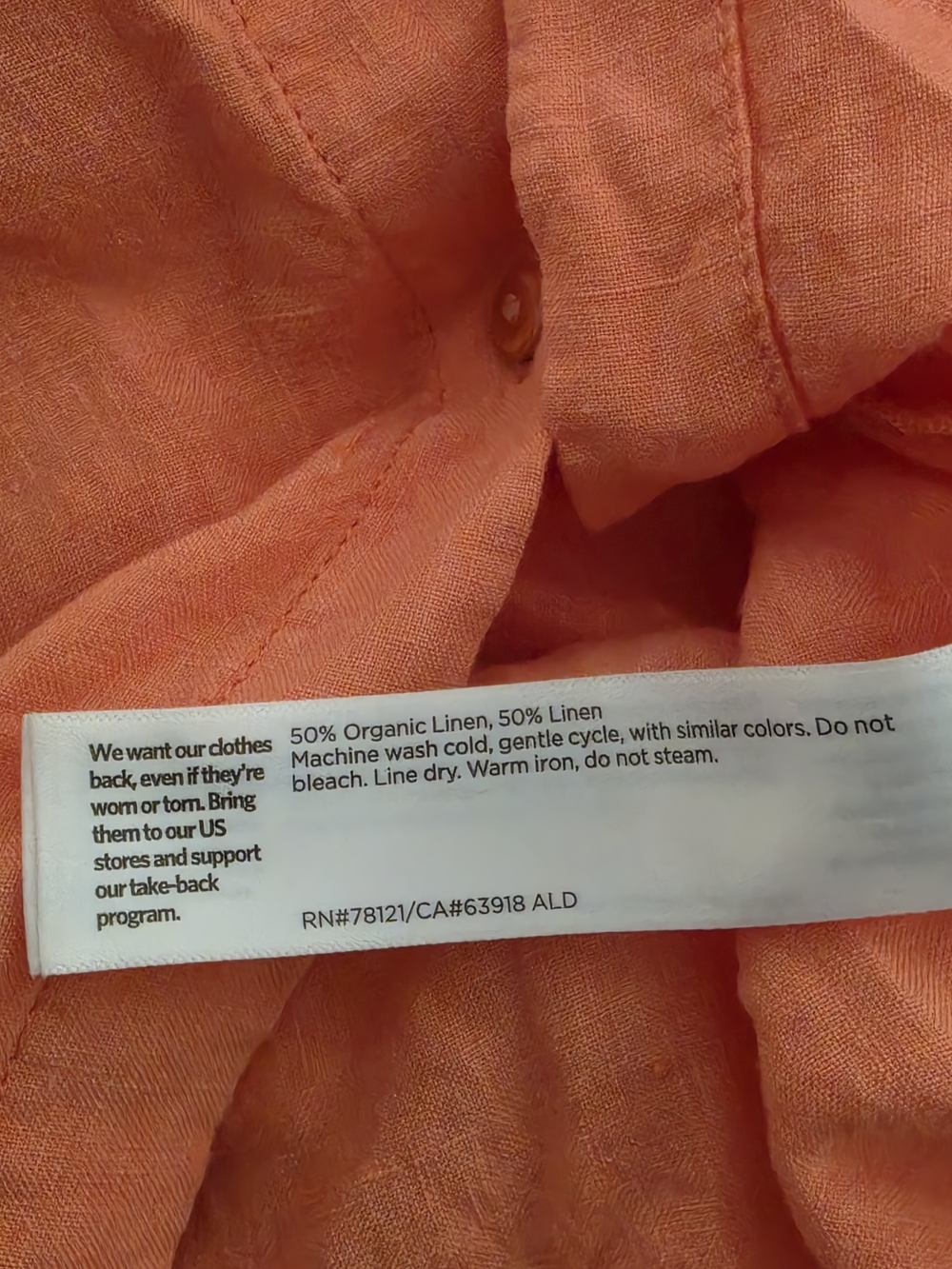 Eileen Fisher Mandarin Collar Short Sleeve Coral Organic Linen Shirt Size 2X - Picture 6 of 8